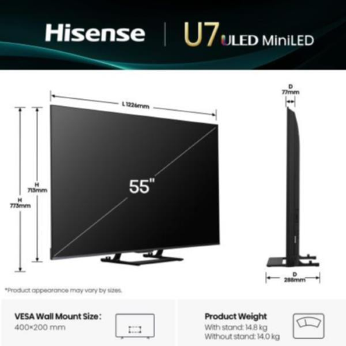 Hisense U7Q 50U79Q, 127 cm (50?), 3840 x 2160 Pixel, QLED, Smart TV, Wi-Fi, Nero